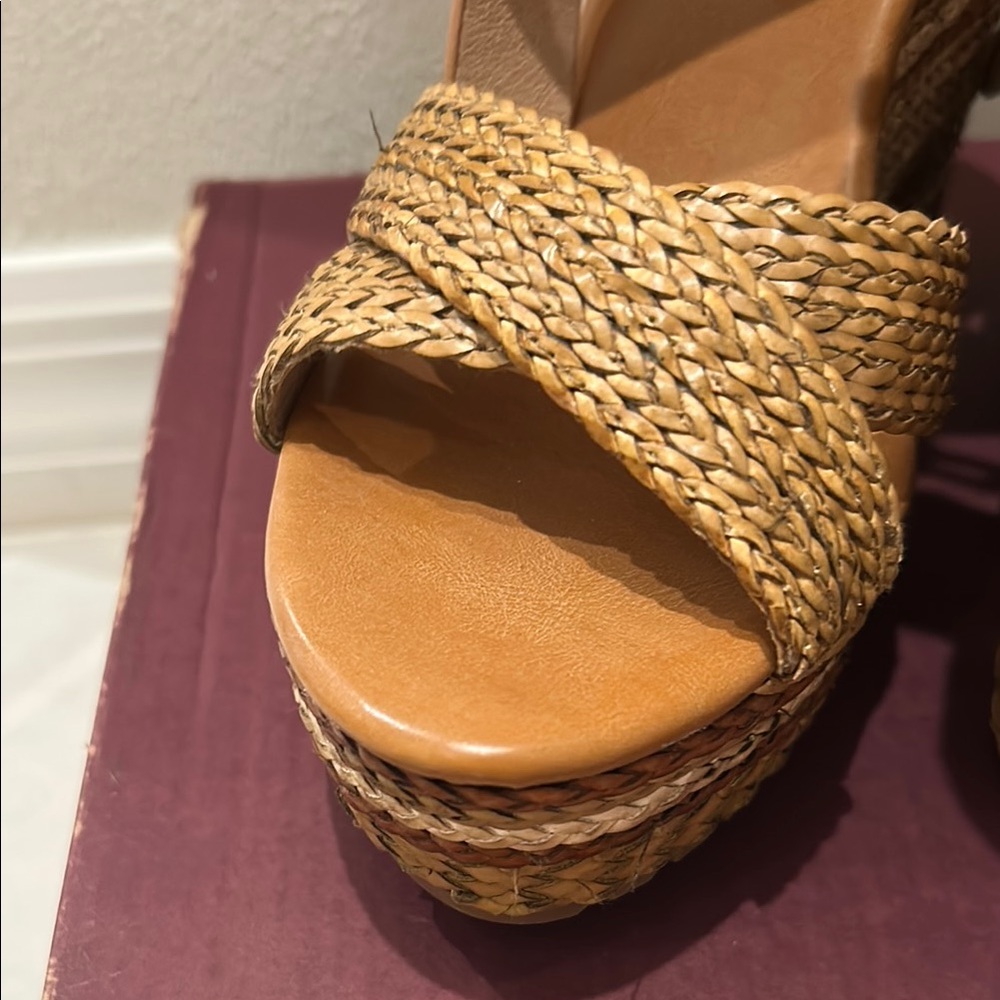 EXE Braided Tan Platform Sandals - Picture 7 of 17